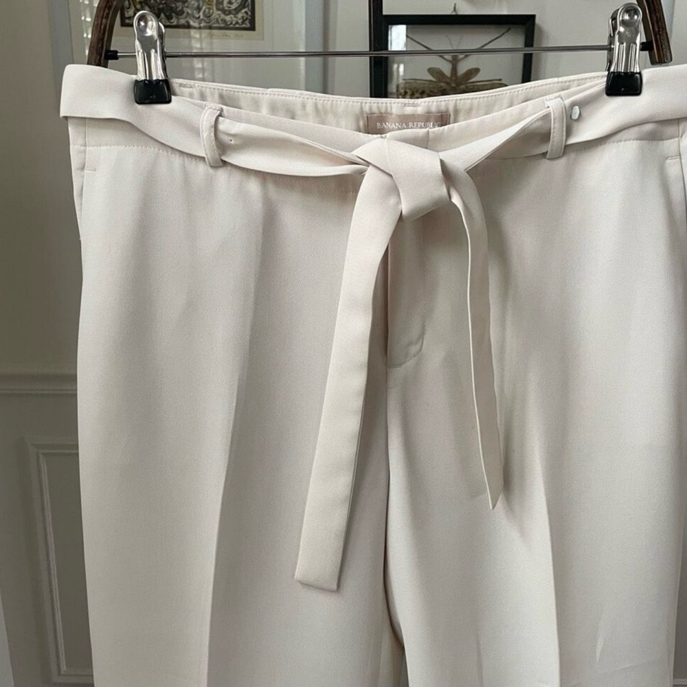 Banana Republic Straight Leg Ivory Stone Tie Waist Pants 8